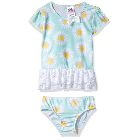 Sol Swim Girl Daisy Dancer Two Piece Rashguard Set Light Green Size 6 - Picture 1 of 1